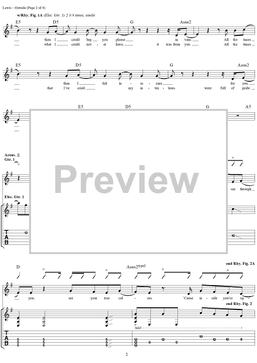 staind outside free sheet music